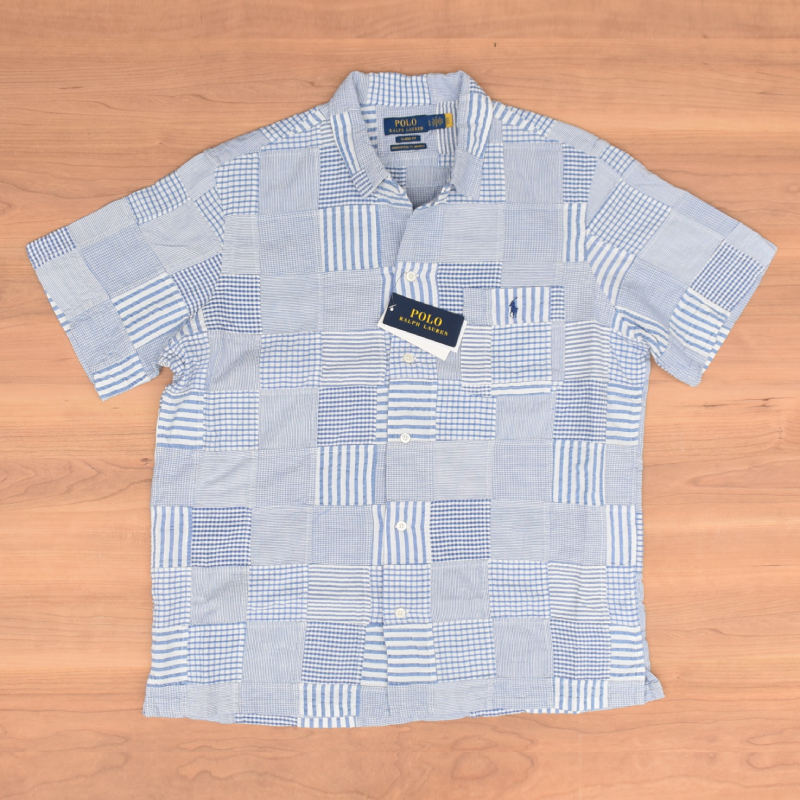 <br>POLO RALPH LAUREN(ポロラルフローレン) SEERSUCKER PATCHWORK SHIRTS シアサッカーパッチワークオープンカラーシャツ) CLASIC FIT MNPOWOV1N820995