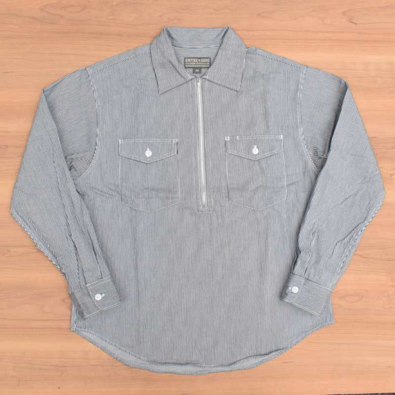 <br>EMPIRE&SONS (エンパイアアンドサンズ) L/S HALF ZIP WORK SHIRTS (ハーフジップワークシャツ) HICKORY STRIPE(ヒッコリーストライプ)
