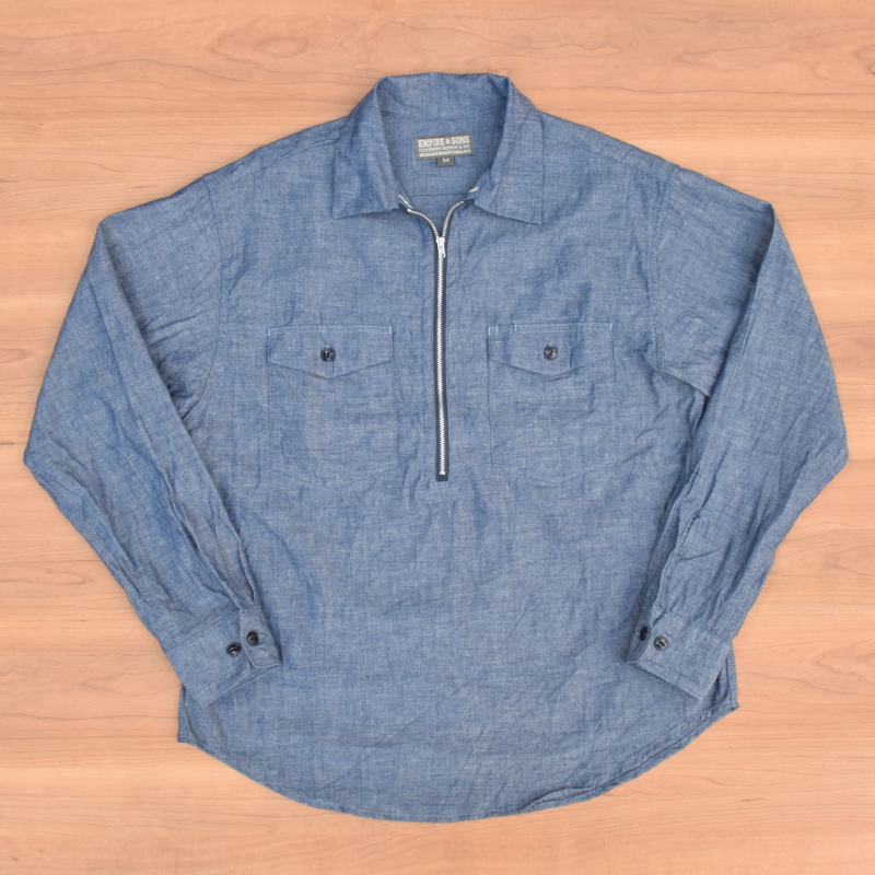 <br>EMPIRE&SONS (エンパイアアンドサンズ) L/S HALF ZIP WORK SHIRTS (ハーフジップワークシャツ) CHAMBRAY(シャンブレー)
