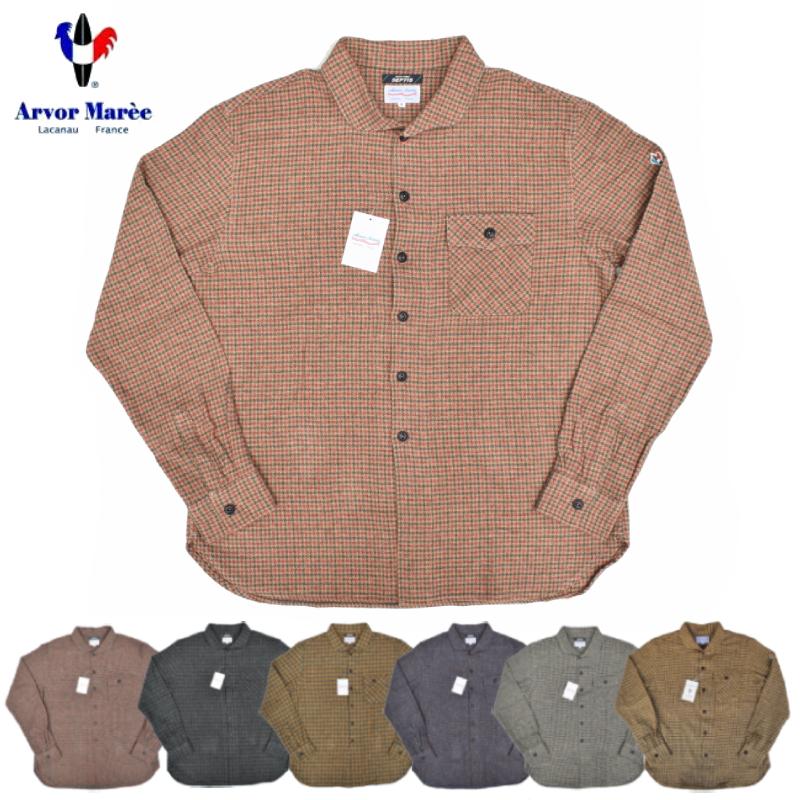 <br>ARVOR MAREE(アルボーマレー) L/S SAILOR COLLAR FLANNEL SHIRTS(長袖 セーラーカラー フランネルシャツ) COTTON TWEED CHECK
