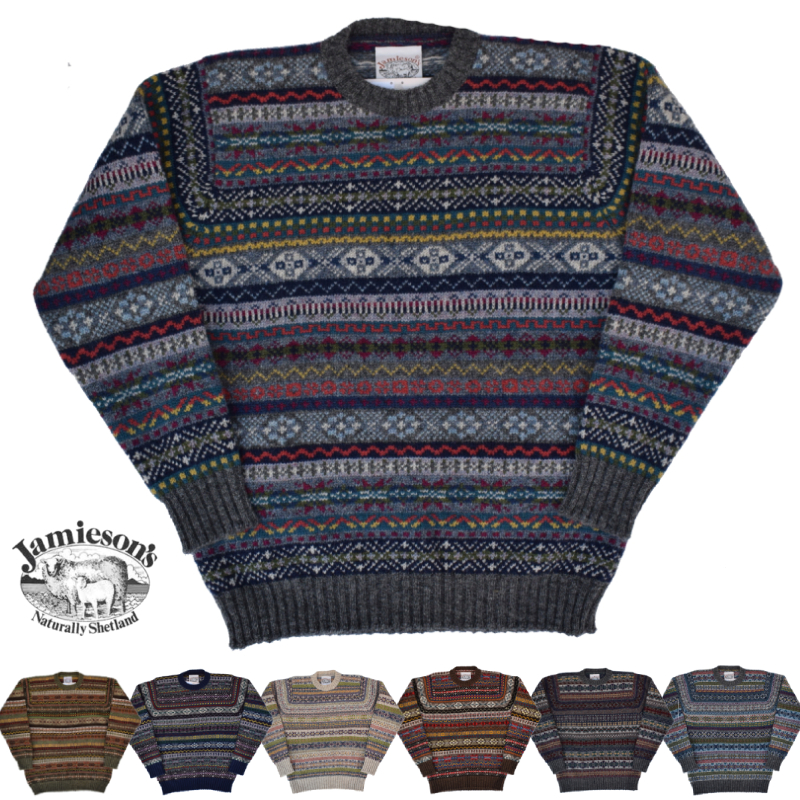 <br>JAMIESON'S(ジャミーソンズ)【MADE IN ENGLAND】 ALL OVER FAIRISLE CREW NECK SWEATER(イギリス製 フェアアイル柄 クルーネックセーター)